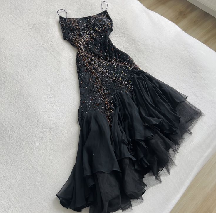 Black Elegant Spaghetti Straps Long Prom Dresses Long Evening Party Dress S5888