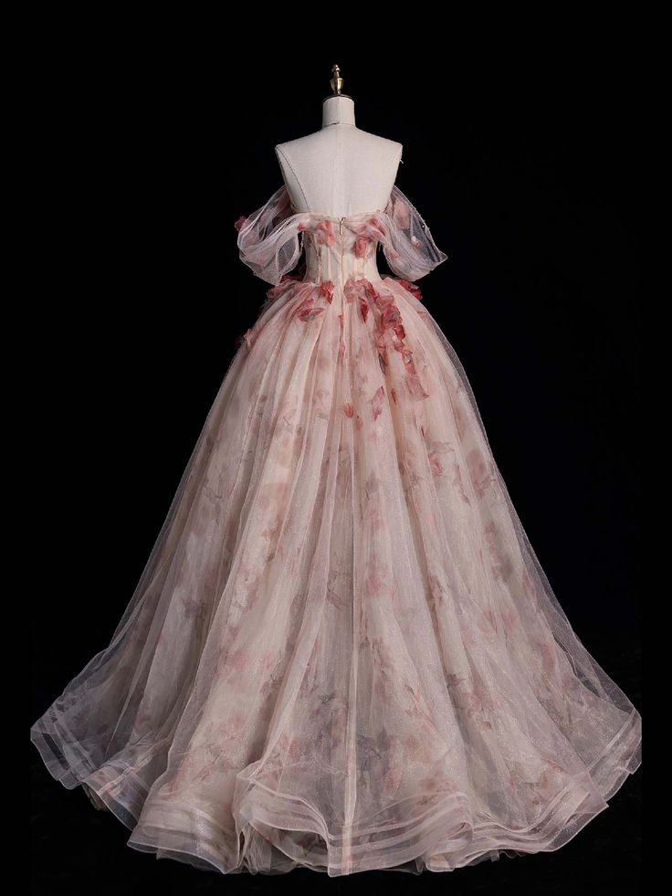 Pink Appliques Prom Dresses Ball Gown Off-The-Shoulder Floor-Length Long Prom Formal Dresses S6383