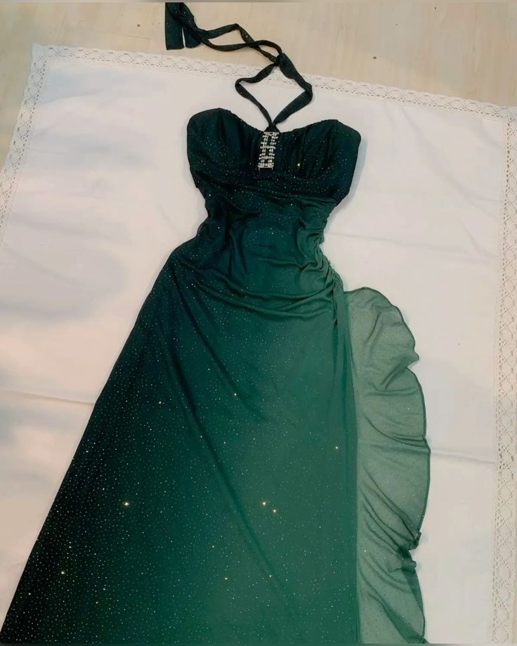 Elegant Halter Straps Ombre Green Long Chiffon Prom Dress Long Party Dress S6062