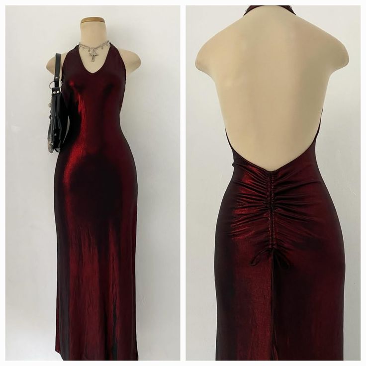 Elegant Burgundy Evening Gown Backless Formal Dresses Halter Prom Dresses S6469
