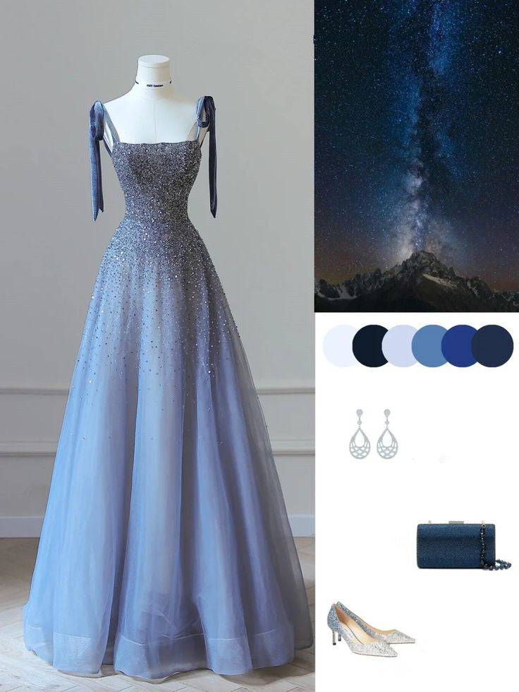 Elegant beading Lavender Princess Floor Length Prom Dress S6724