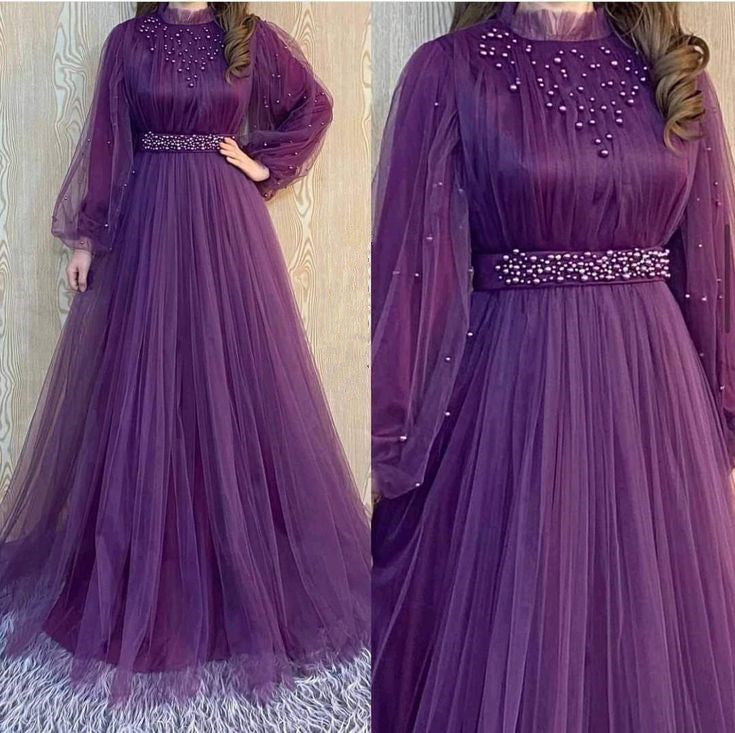 Charming Tulle A Line Prom Dress,Modest Evening Dress S6748