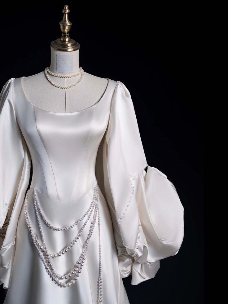 A Line Round Neck Satin Wedding Dresses Long Bridal Gowns S6561