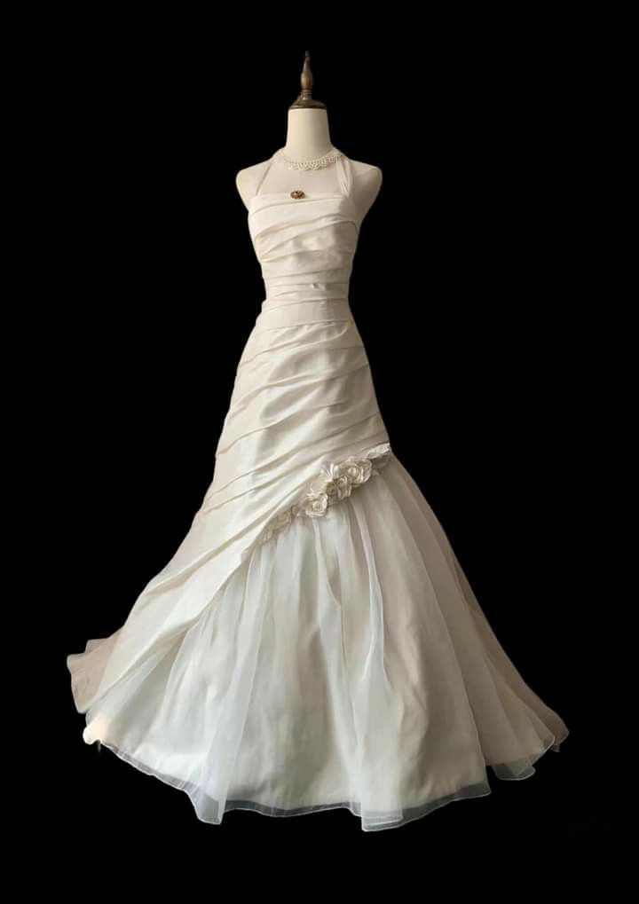 A-Line Satin Tulle Wedding Dress Elegant Long Wedding Party Dress S6590