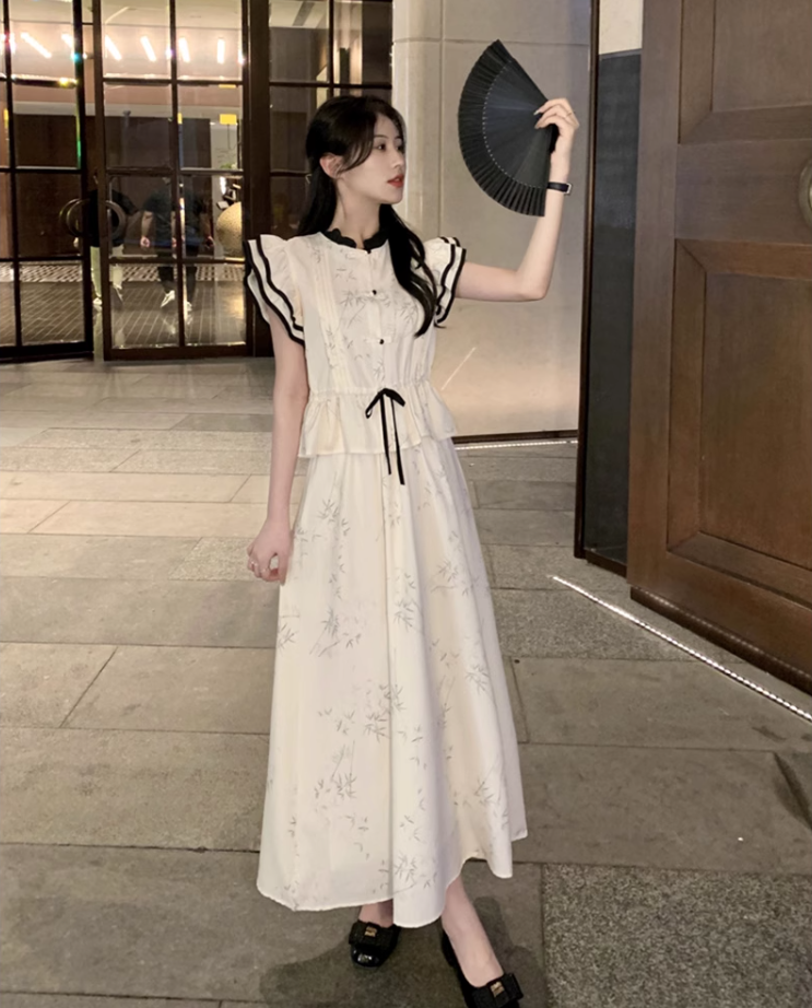 Fairy New Chinese Style Two-piece Suit Flying Sleeve Waist Shirt Skirt Chinese Style Suit R1723