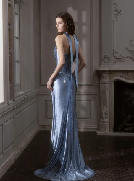 French Chic Pale Blue Sheath Bateau Long Women Dress Prom Dress Evening Dress RS079