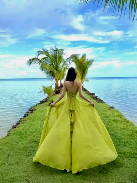 Casual Mint Green A-Line Strapless Long Women Dress for Seaside Vacation Summer Dress RS081