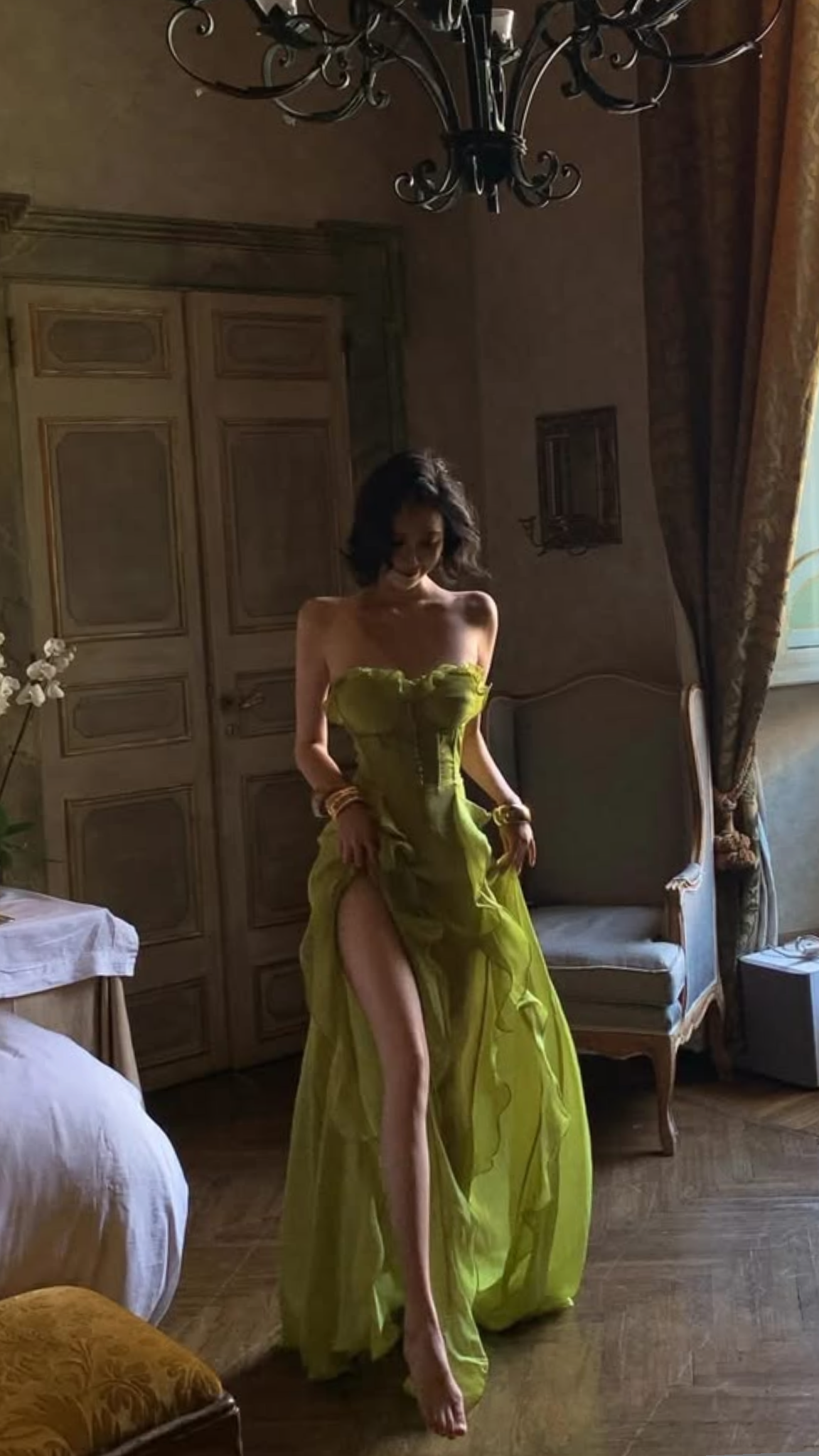 Flowy Chiffon Prom Gown Green Women's Corset Maxi Birthday Dress — Fall Outfit 2026 New RS3066