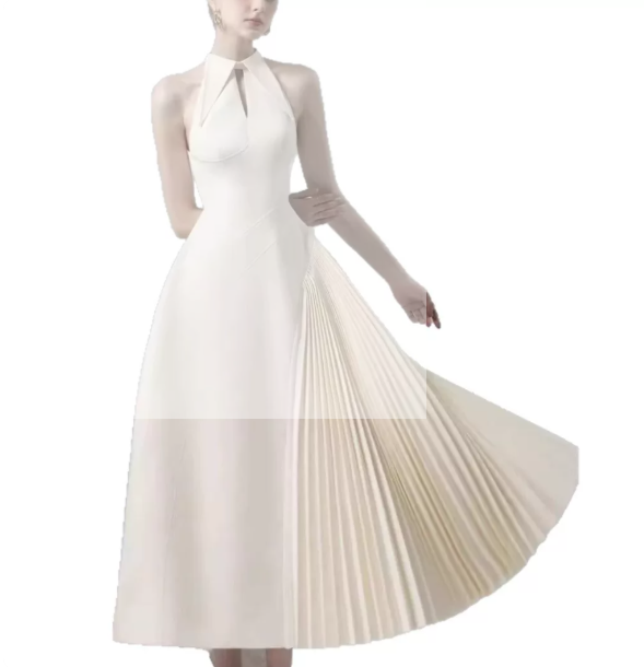 Minimalist Black A-Line High Collar Long Women Dress Prom Dress Evening Dress RS084