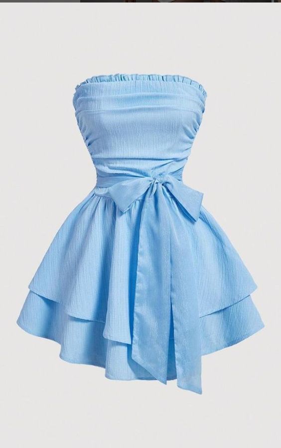 Cute Pale Blue Bow-knot Waist A-Line Strapless Bodycon Mini Dress Homecoming Dress RS175