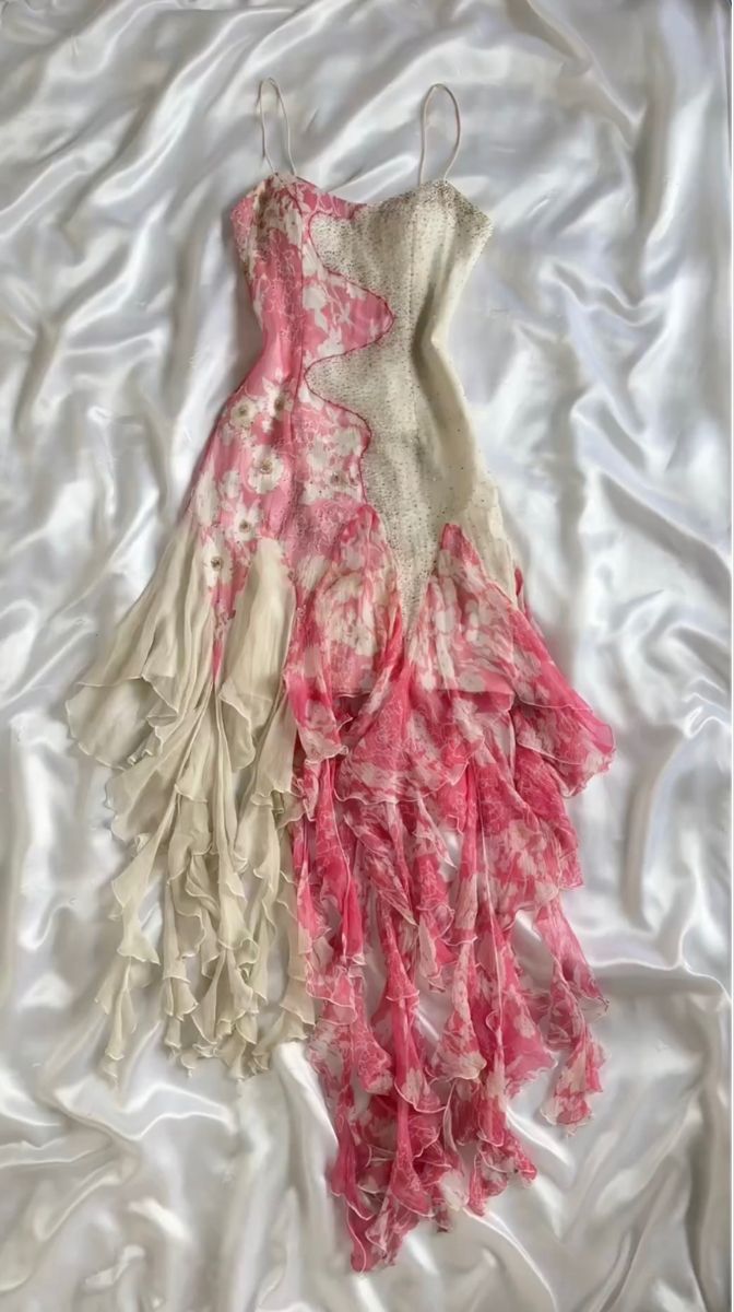 Pink floral symmetrical suspender skirt with irregular hem for homecoming dress R2778