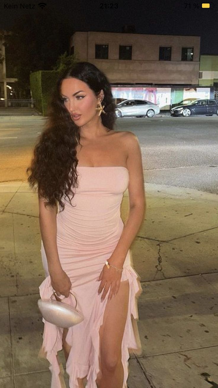 Pink Strapless Ruffle Evening Dress Women Sexy Bodycon Party Dress S6699