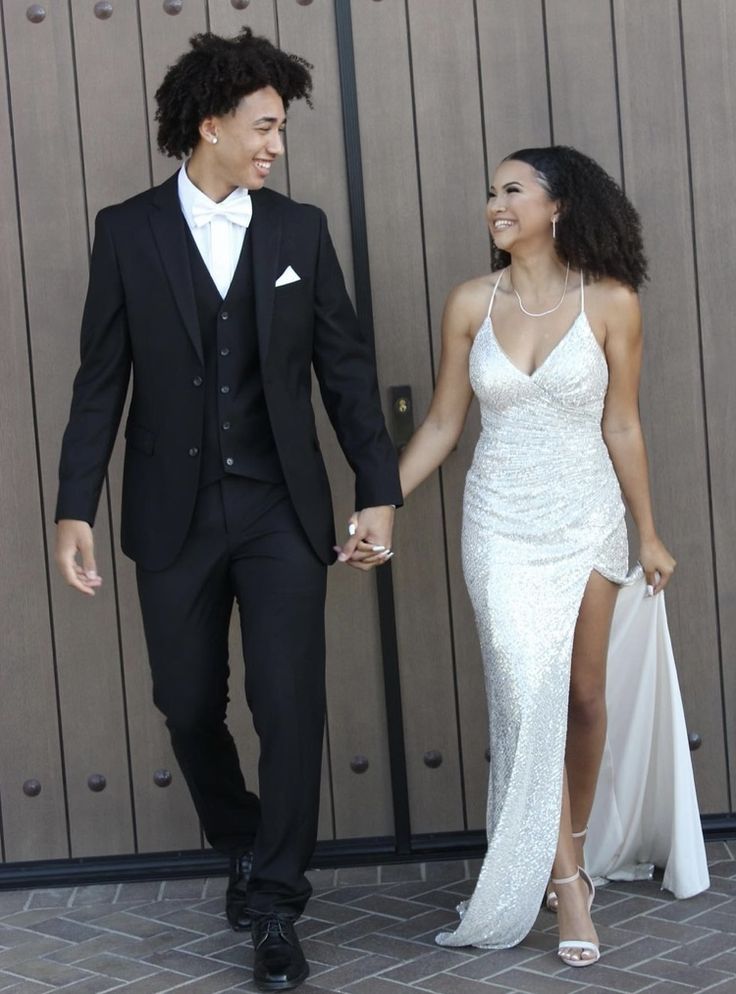 Glitter Sequined Simple Long Prom Dress with Slit S6674