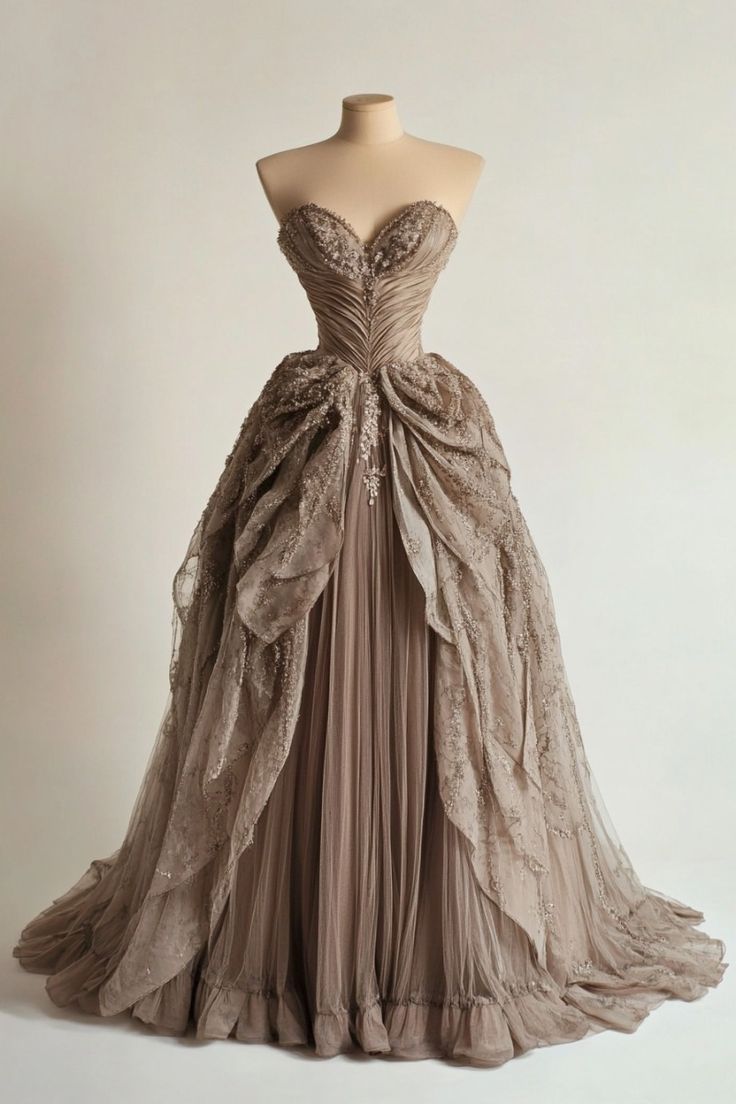 A Line Strapless Tulle Ball Gown Long Party Dress Evening Dresses S6716