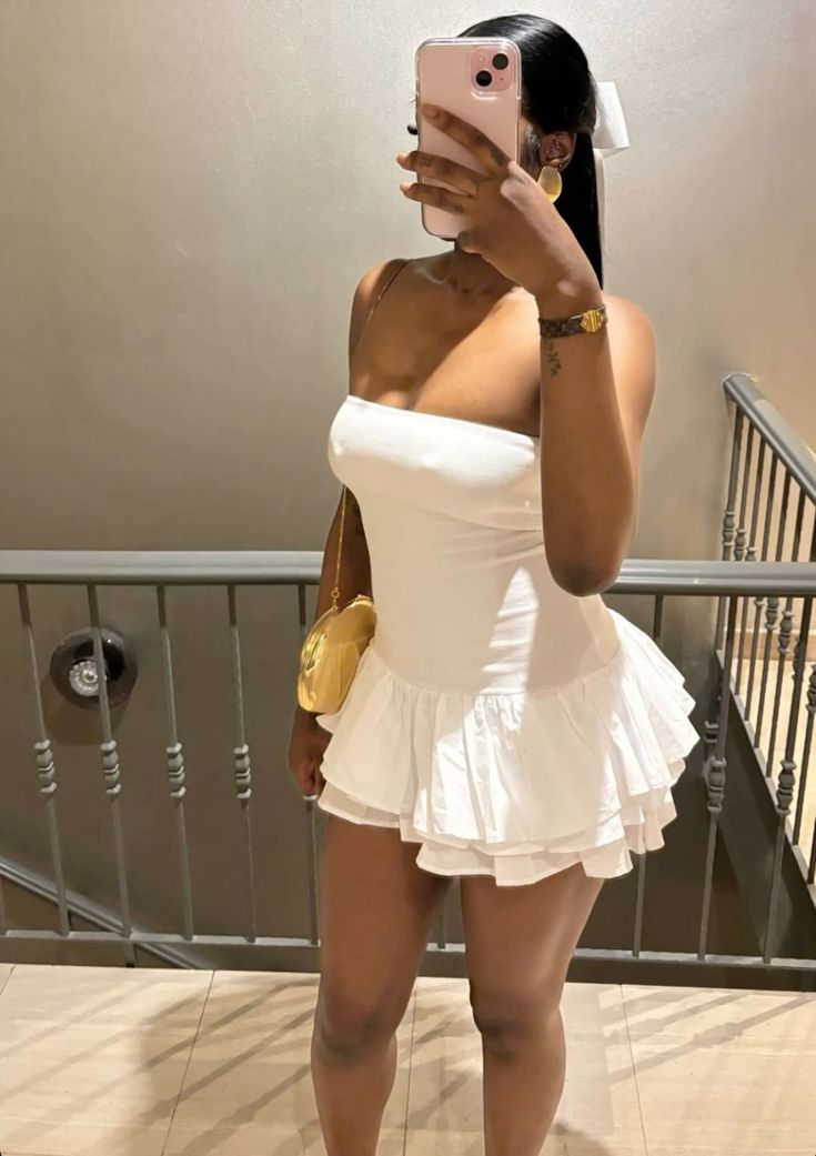 White Short Party Dress Cute Birthday Outfits S6771