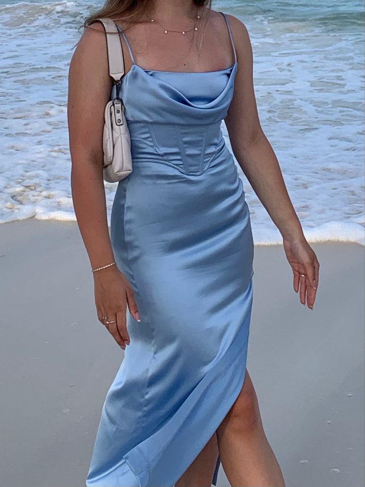 Light Blue Satin Prom Party Dress, Evening Dress S6625