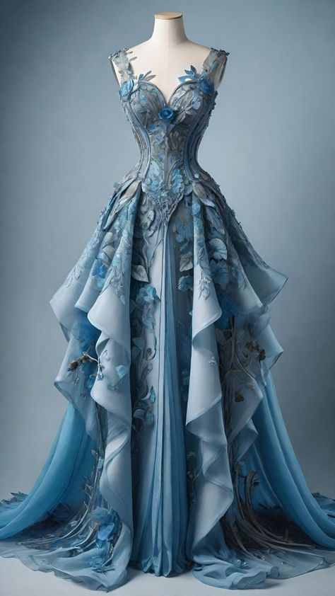 Vintage A Line Sweetheart Blue Tulle Applique Long Prom Dress, Evening Dress S6622