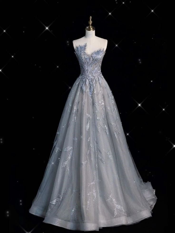 A Line Tulle Long Prom Dress Long Formal Graduation Evening Dress S6727