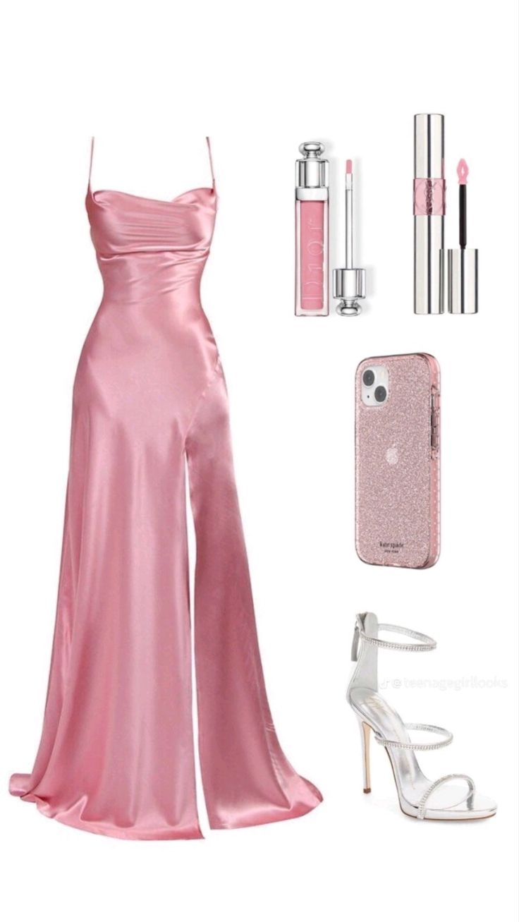 Simple Pink Spaghetti Straps Long Prom Dress with Split S6646
