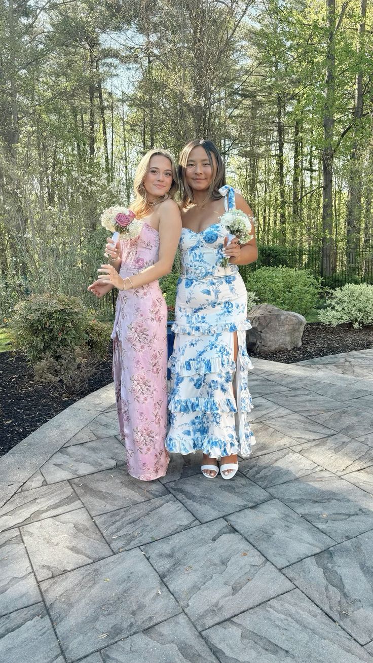 Sweet Printed A-Line Ruffles Elegant Party Dress With Slit, Evening Dress S6628