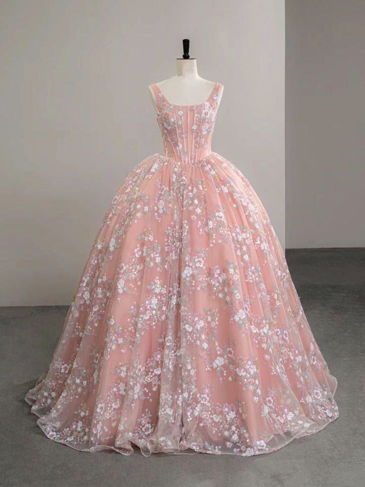 A Line Tulle Pink Party Prom Dresses Long Evening Dress S6620