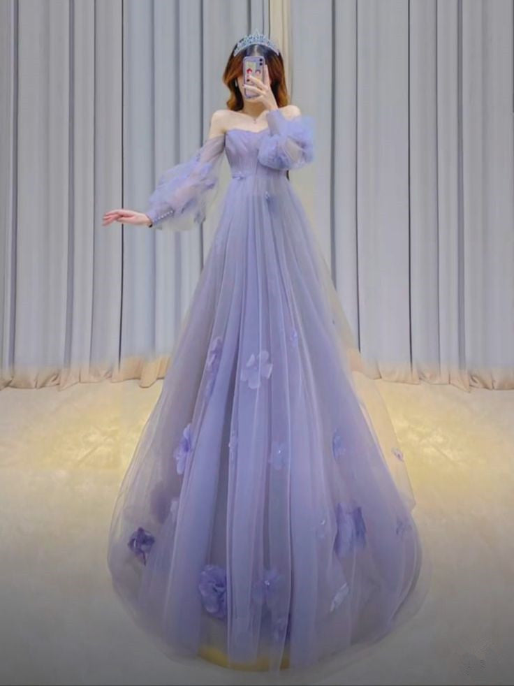 A-Line Tulle Off Shoulder Elegant Long Party Dress Evening Dress S6639