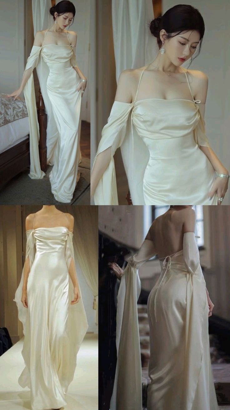 Vintage Long Sleeves Satin Backless Wedding Dresses Evening Dresses S6717