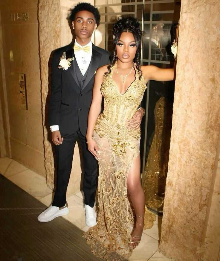 Sexy Mermaid Gold Long Prom Dress,Evening Dress S6671