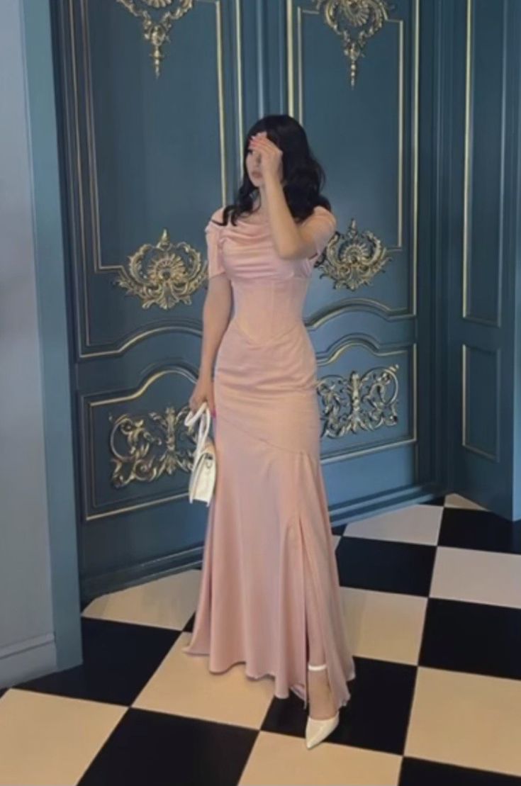 Pink Long Evening Dress Party Dress Prom Dress With Slit S6693