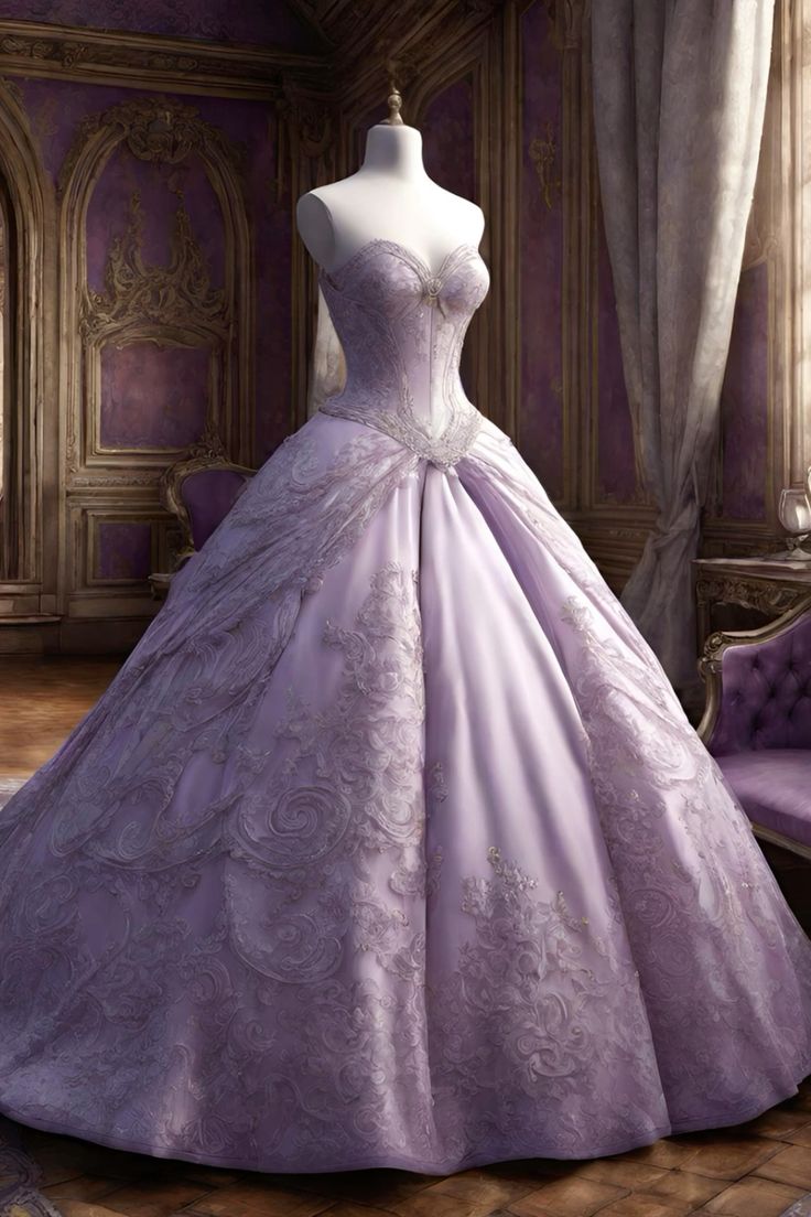 A Line Lilac Strapless Ball Gown Long Party Dress Evening Dresses S6721