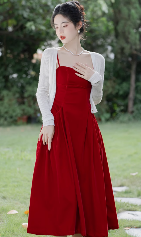 French retro high waist slim sexy velvet dress dress suspenders skirt R1463