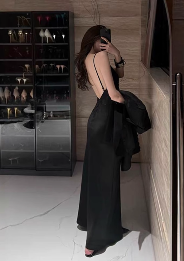 French high-end satin suit jacket 2025 sister style backless suspender skirt suit R1374