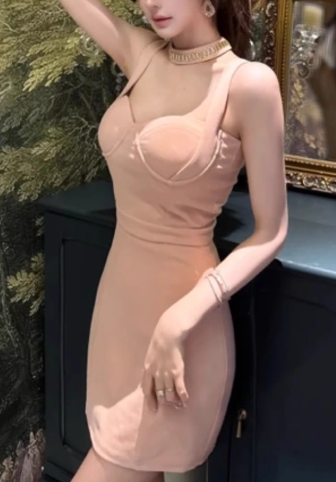 French pure desire style sling dress 2025 temperament slim waist hip skirt R1399