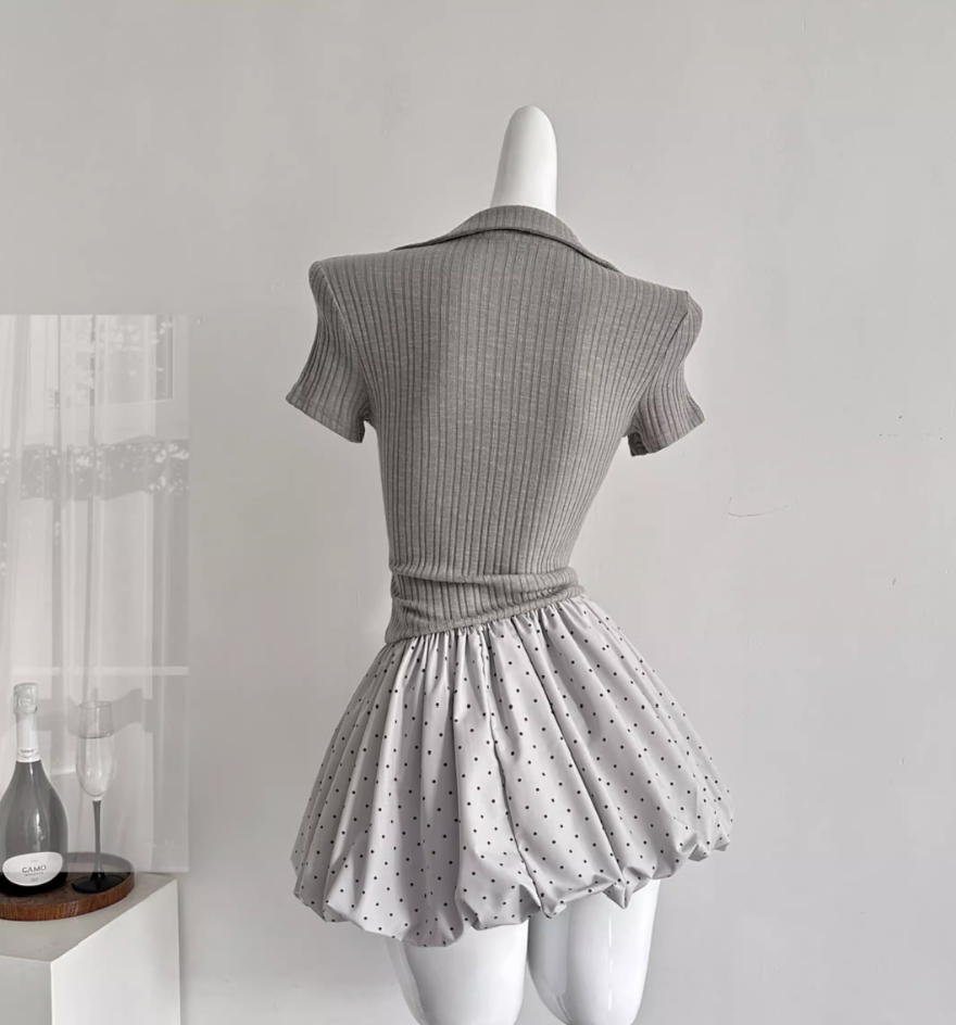Ballet style French dress 2025 new knitted patchwork short skirt puffy skirt R2050