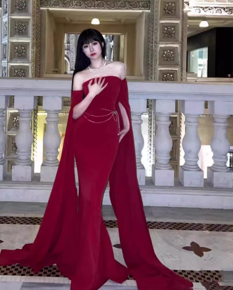 Travel photo skirt red dress desert travel outfit black ribbon evening dress long skirt R1566