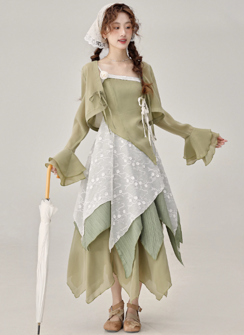 Beautiful irregular green suspender dress popular women's clothing this year R1927