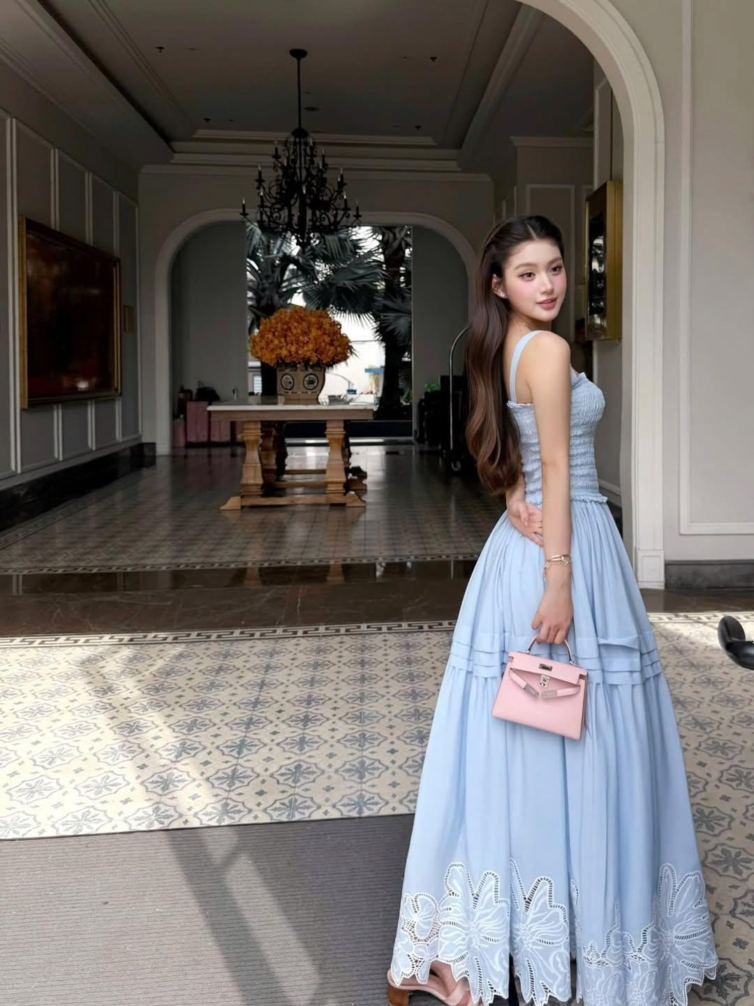 Clean Applique Women's Prom Gown Pale Blue Maxi Evening Dress Birthday Dress — Fall Outfit 2026 New RS3426