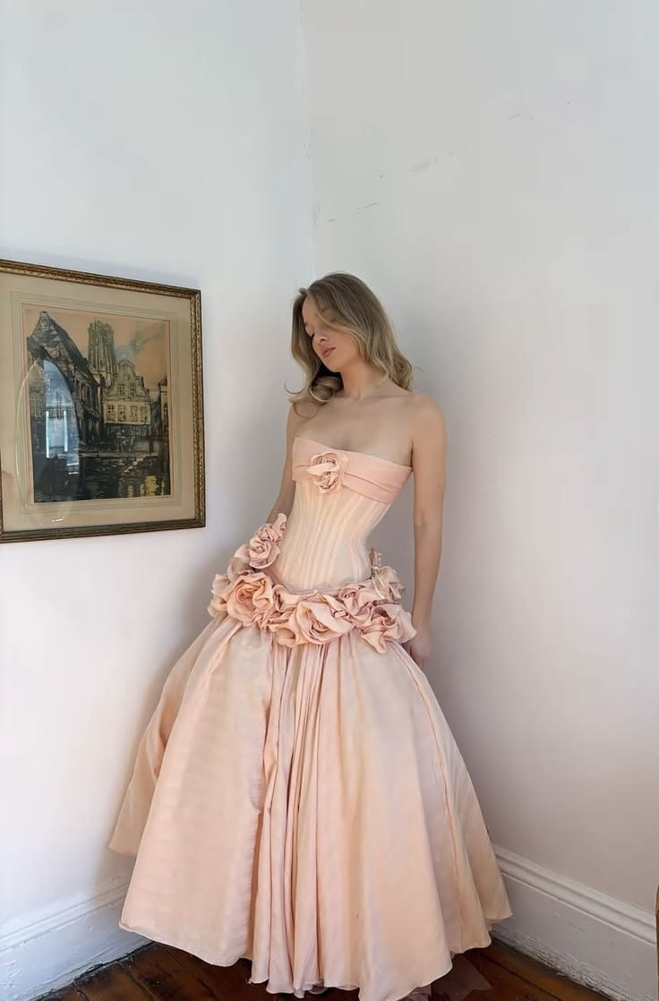 Girlish Pleated Chiffon Puffy Prom Gown Blush Pink Women's Corset Maxi Birthday Dress Evening Dress RS2959