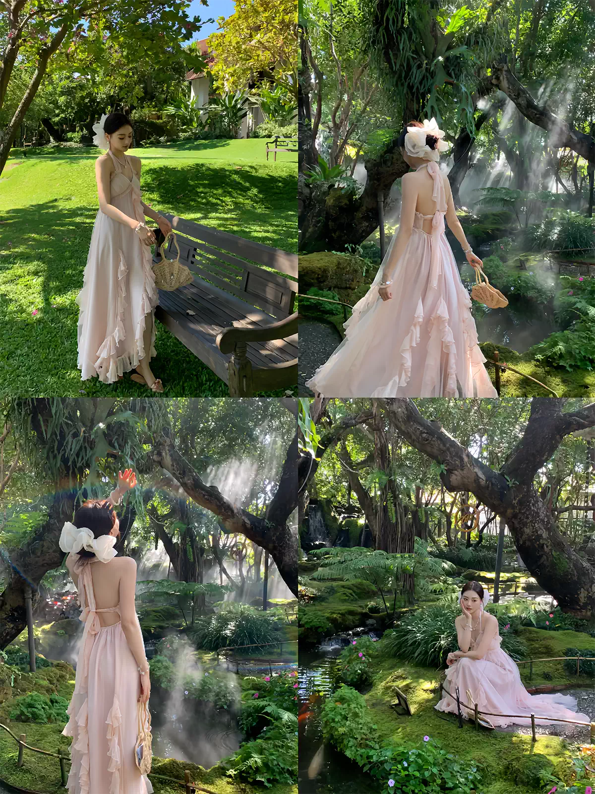 Elegant Pink Satin Ruffle Trim Long Evening Dress with Corset Back Design R9127