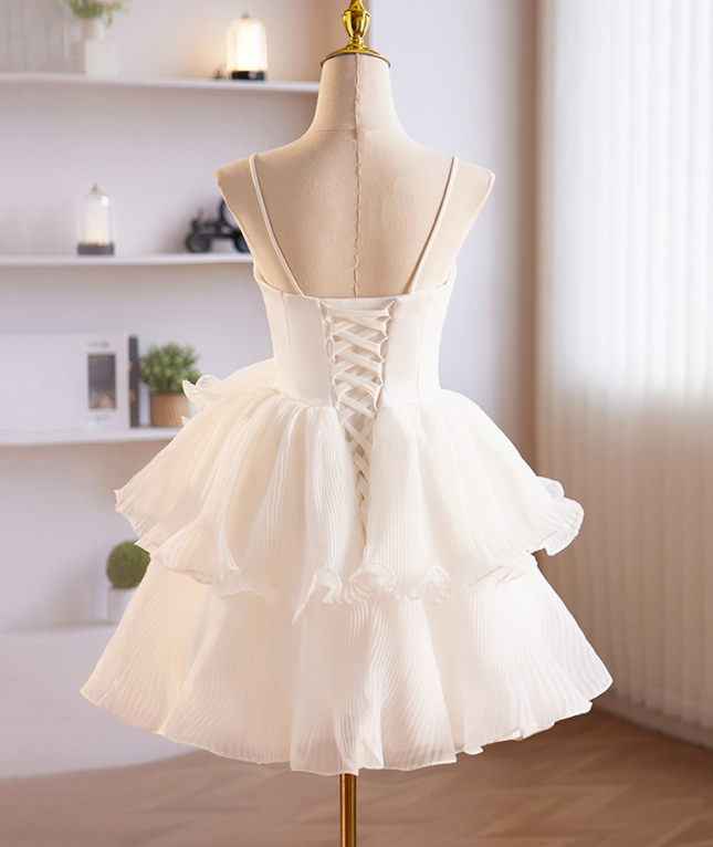 Pretty Ivory Homecoming Dress , Tiered Tulle Corset Mini Party Dress Cami Dress RS1442