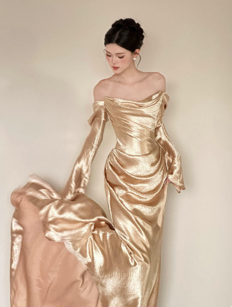 Golden Gorgeous Prom Dress ,Mermaid Strapless Silky Bodycon Maxi Evening Dress RS1188