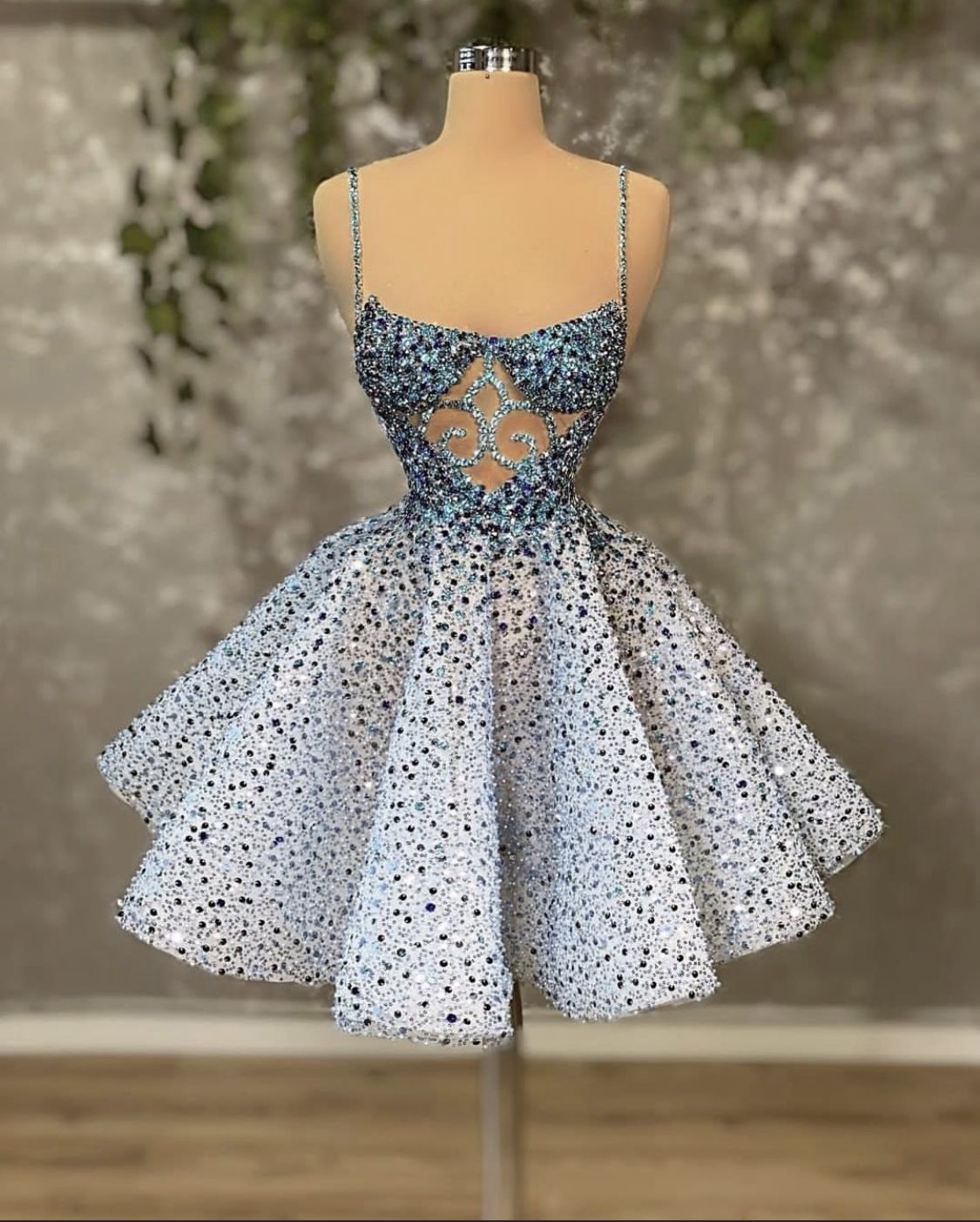 Blue diamond strap waist and big swing skirt beautiful short skirt homecoming dress R4098