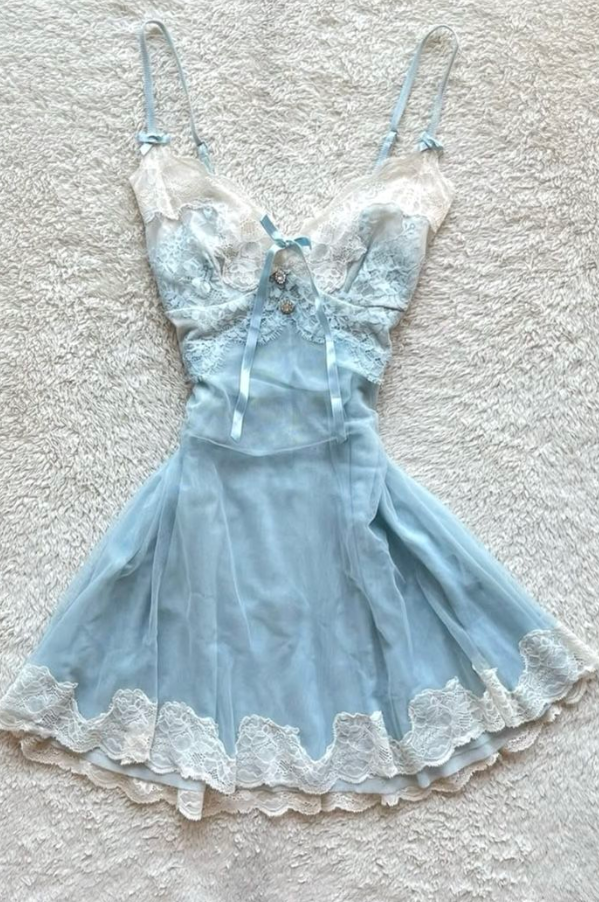 Pretty Blue Homecoming Dress ,Lace Trim Corset Mini Summer Dress Cami Dress RS1223