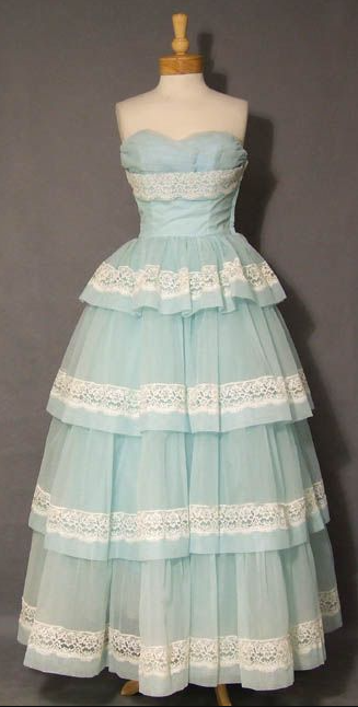 Pretty Pale Blue Prom Dress ,Lace Trim Corset Midi Women Dress RS1217
