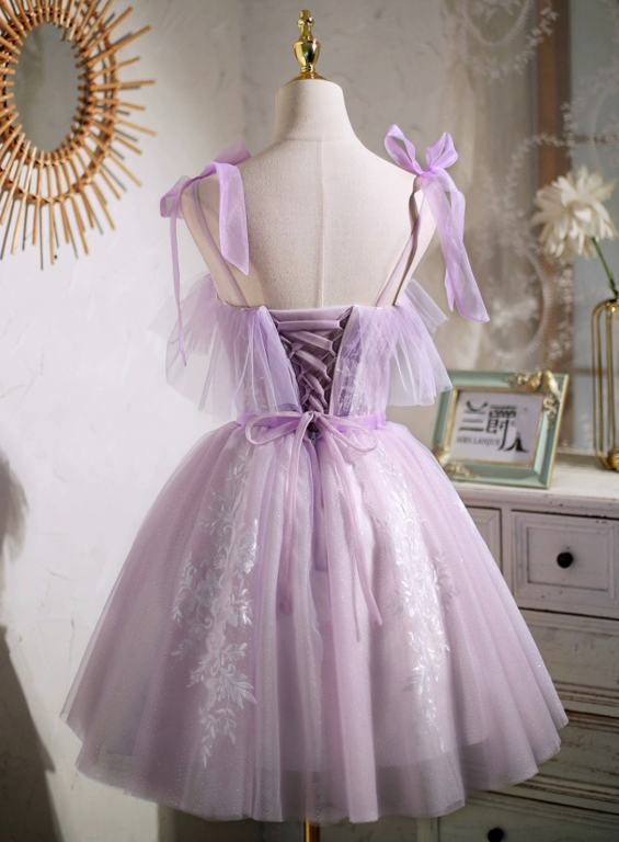 Charming Lavender Homecoming Dress ,A-Line Spaghetti Straps Embroidery Corset Pretty Birthday Dress RS1002