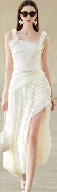 White suspenders waist slim asymmetrical skirt mid-length skirt homecoming dress R4595