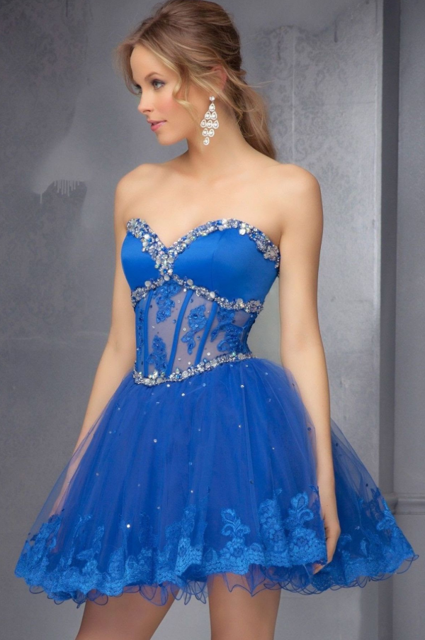 Sparkly Tulle Puffy Women's Homecoming Dress Navy Corset Short Prom Dress Party Dress RS2716