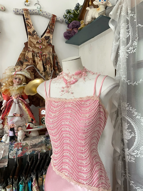 Pink halter-neck, fitted satin long dress, ball gown R6335