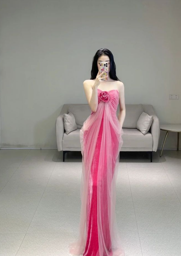 Girlish Tulle Hazy Slim Prom Gown Barbie Pink Women's Corset Maxi Evening Dress Birthday Dress RS2923