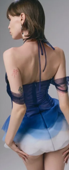 Blue halter neck tube top waist slim fit sexy gradient skirt short skirt homecoming dress R4555